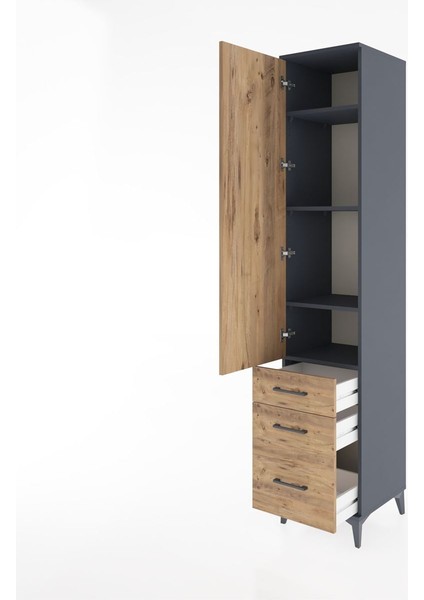 Hyperion Dolap 4 Raflı 3 Çekmeceli Tek Kapaklı 44X44X221 Antrasit-Çam fırsatları