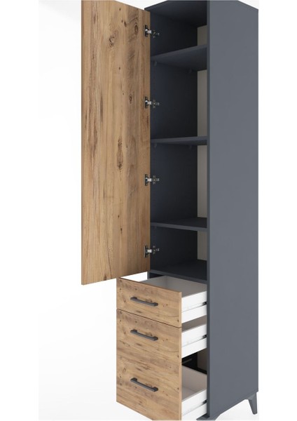 Hyperion Dolap 4 Raflı 3 Çekmeceli Tek Kapaklı 44X44X221 Antrasit-Çam indirimleri