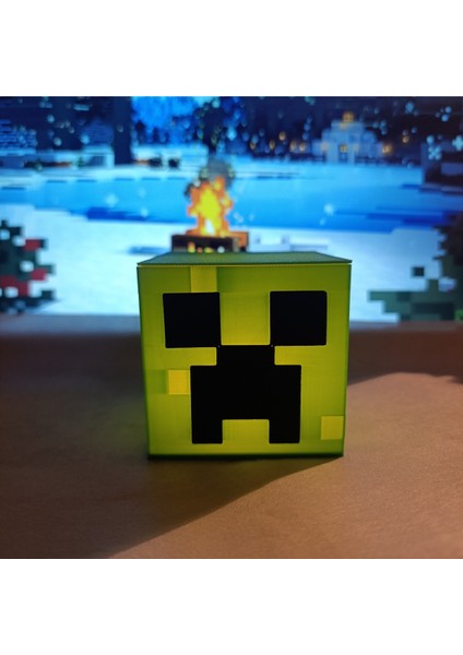 Yeşil Minecraft Creeper Tealight LED Lamba, Dekoratif ve Sıcak Atmosfer Sağlar