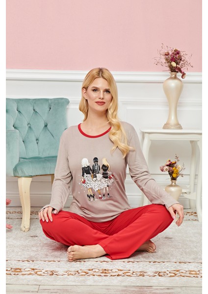 Bayan Uzun Kollu Pijama Takımı Model No 7619