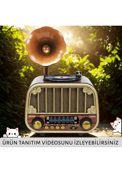 Nostaljik Ahşap Görünümlü Radyo | Bluetooth Hoparlör | Usb-Sd Kart Mp3 Çalar | 3 Band Fm/am/sw Şarjlı Müzik Kutusu
