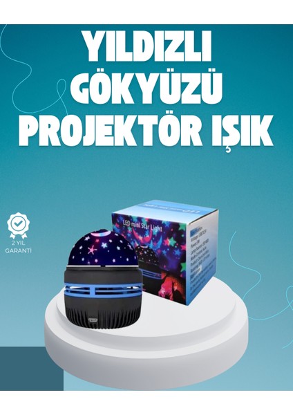 Döner Galaxy Projektör Gece Lambası – Ay ve Yıldız Işıklı Atmosfer Lamba, USB Bağlantıl�