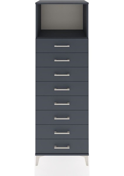 Hyperion Dolap Tek Raflı 8 Çekmeceli 60X44X182 Antrasit-Antrasit