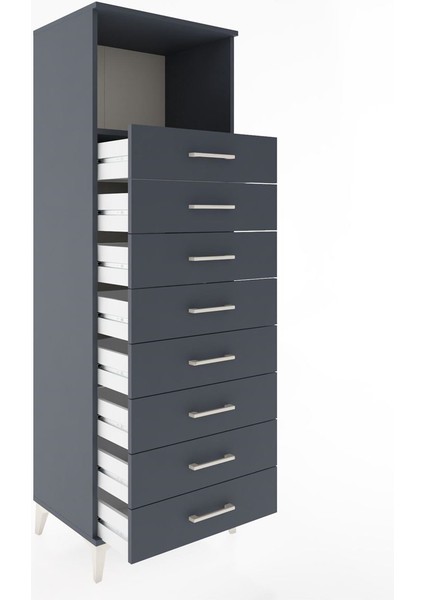 Hyperion Dolap Tek Raflı 8 Çekmeceli 60X44X182 Antrasit-Antrasit fırsatları
