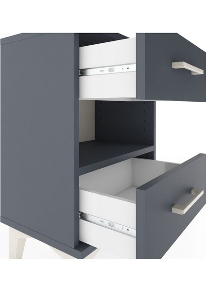 Arges Komodin Tek Raflı 2 Çekmeceli 44X30X64 Antrasit-Antrasit indirimleri