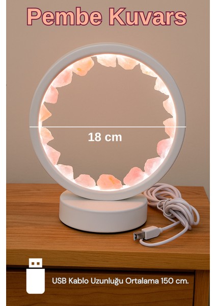 Sertifikalı Pembe Kuvars Doğal Taş Yuvarlak Lamba, Şık ve Enerji Dolu Dekorasyon Parçası