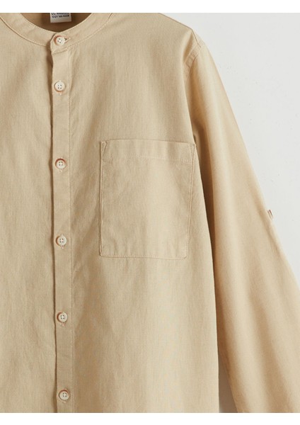 Yeni Sezon Hakim Yaka Keten Karışımlı Erkek Çocuk Gömlek modelleri