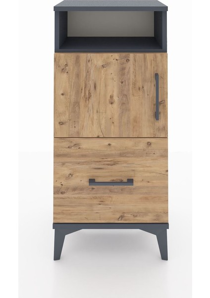 Arges Komodin 2 Raflı Tek Çekmeceli 2 Kapaklı 44X30X96 Antrasit-Çam