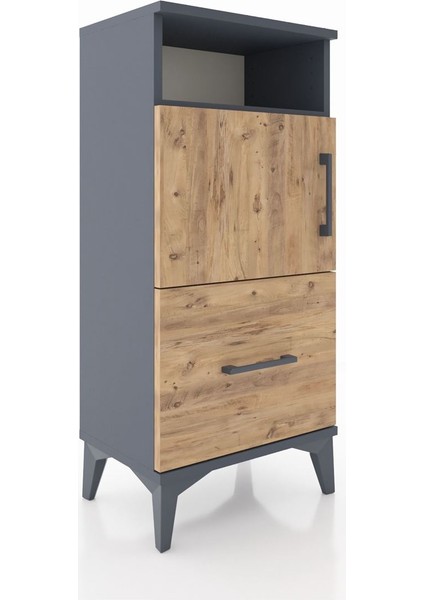 Arges Komodin 2 Raflı Tek Çekmeceli 2 Kapaklı 44X30X96 Antrasit-Çam fiyatları