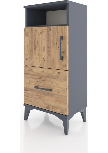 Arges Komodin 2 Raflı Tek Çekmeceli 2 Kapaklı 44X30X96 Antrasit-Çam modelleri