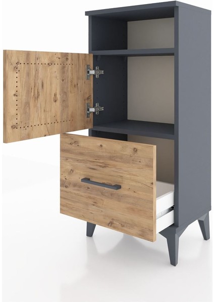 Arges Komodin 2 Raflı Tek Çekmeceli 2 Kapaklı 44X30X96 Antrasit-Çam fırsatları