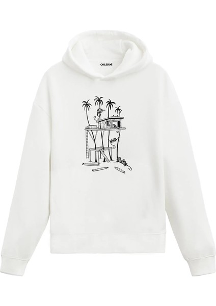 Ağaç Ev ve Palmiye Tasarım Hoodie
