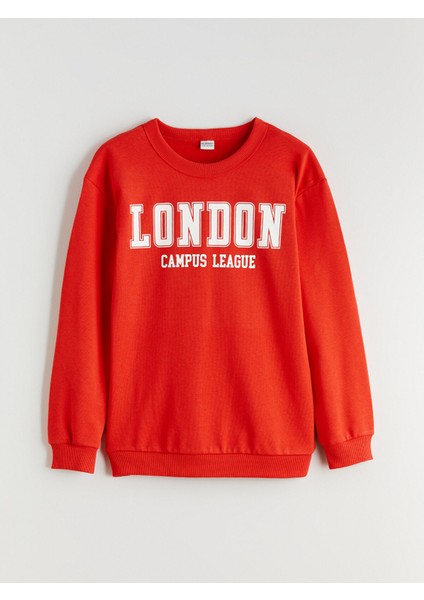Yeni Sezon Bisiklet Yaka London Baskılı Erkek Çocuk Sweatshirt