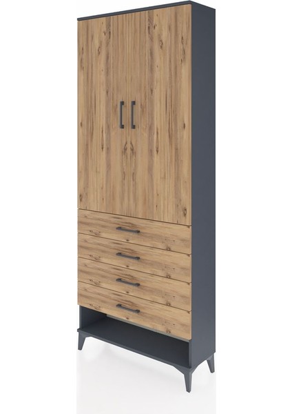 Arges Dolap 3 Raflı 4 Çekmeceli 2 Kapaklı 88X30X221 Antrasit-Çam modelleri