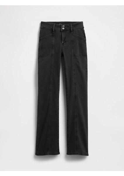 Kadın Siyah Mid Rise Universal Seamed Baby Boot Jean Pantolon fiyatları