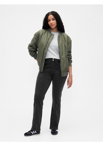 Kadın Siyah Mid Rise Universal Seamed Baby Boot Jean Pantolon fırsatları