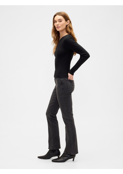 Kadın Siyah Mid Rise Universal Seamed Baby Boot Jean Pantolon indirimleri