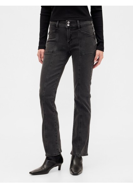 Kadın Siyah Mid Rise Universal Seamed Baby Boot Jean Pantolon