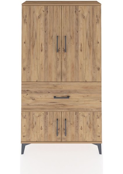 Arges Dolap 3 Raflı Tek Çekmeceli 4 Kapaklı 88X30X163 Çam-Çam