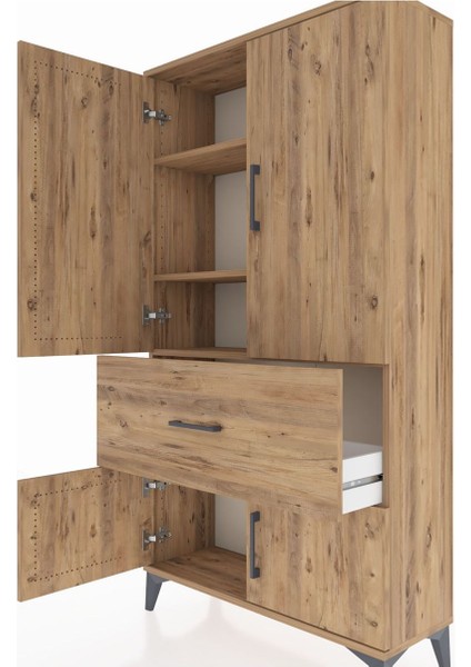 Arges Dolap 3 Raflı Tek Çekmeceli 4 Kapaklı 88X30X163 Çam-Çam indirimleri