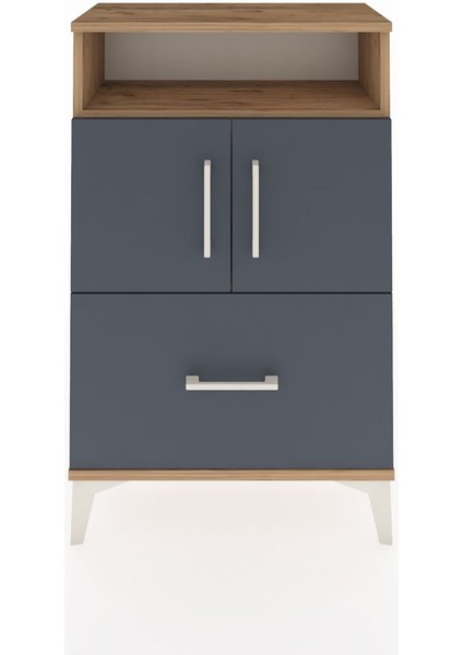 Arges Komodin 2 Raflı Tek Çekmeceli 2 Kapaklı 60X30X96 Çam-Antrasit