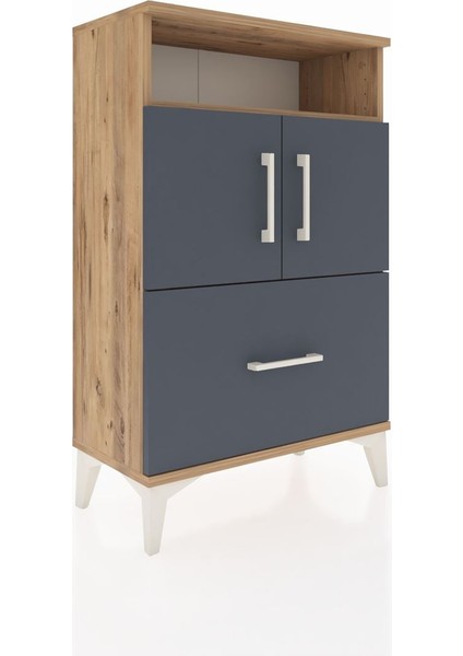 Arges Komodin 2 Raflı Tek Çekmeceli 2 Kapaklı 60X30X96 Çam-Antrasit fiyatları