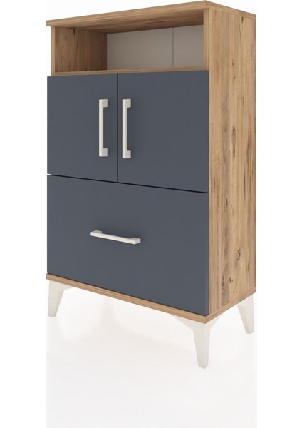 Arges Komodin 2 Raflı Tek Çekmeceli 2 Kapaklı 60X30X96 Çam-Antrasit modelleri
