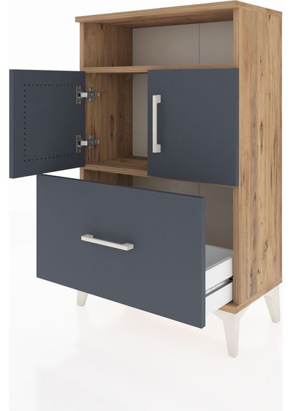 Arges Komodin 2 Raflı Tek Çekmeceli 2 Kapaklı 60X30X96 Çam-Antrasit fırsatları