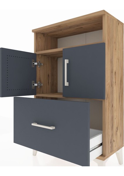Arges Komodin 2 Raflı Tek Çekmeceli 2 Kapaklı 60X30X96 Çam-Antrasit indirimleri
