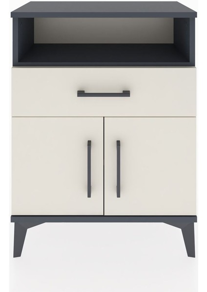 Arges Komodin 2 Raflı Tek Çekmeceli 2 Kapaklı 60X30X80 Antrasit-Aytaşı