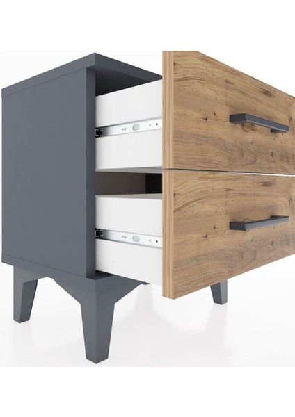 Arges Komodin 2 Çekmeceli 44X30X48 Antrasit-Çam indirimleri