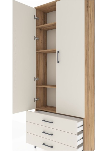 Arges Dolap 4 Raflı 3 Çekmeceli 2 Kapaklı 88X30X221 Çam-Aytaşı indirimleri