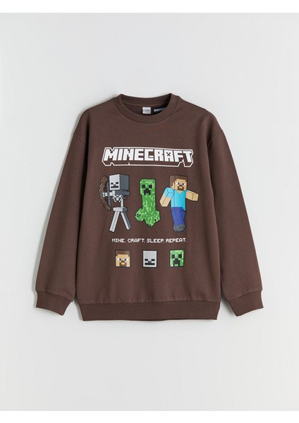 Yeni Sezon Bisiklet Yaka Minecraft Baskılı Erkek Çocuk Sweatshirt