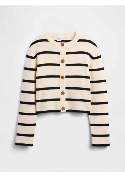 Kız Çocuk Krem Relaxed Çizgili Kazak