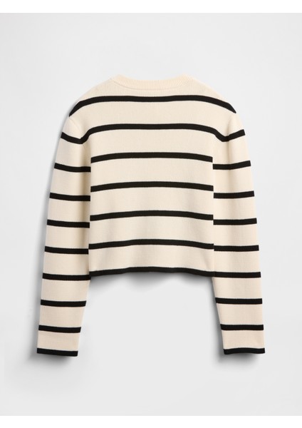 Kız Çocuk Krem Relaxed Çizgili Kazak modelleri