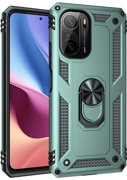 Xiaomi Poco F3 Kılıf Sofya Yüzüklü Silikon Kapak - Yeşil - MKR021781-2298