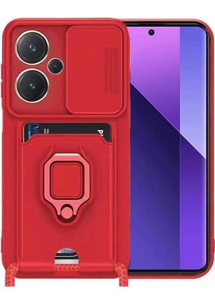 Xiaomi Redmi Note 13 Pro Plus Kılıf Zuma Kartvizitli Yüzüklü Silikon - Kırmız - MKR025558-64