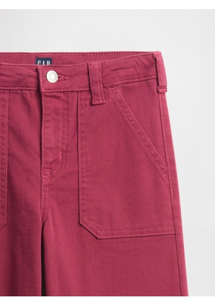 Kız Çocuk Koyu Pembe High Rise Utility Wide-Leg Jean Pantolon fiyatları
