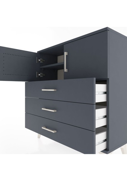 Arges Şifonyer 2 Raflı 3 Çekmeceli 2 Kapaklı 88X30X96 Antrasit-Antrasit indirimleri