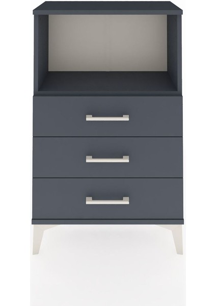 Arges Komodin Tek Raflı 3 Çekmeceli 60X30X96 Antrasit-Antrasit