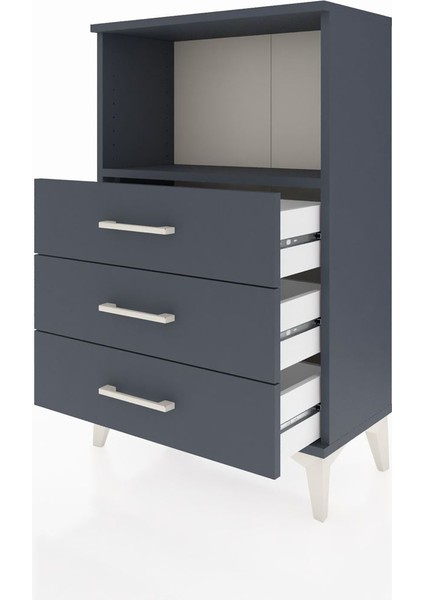 Arges Komodin Tek Raflı 3 Çekmeceli 60X30X96 Antrasit-Antrasit fırsatları