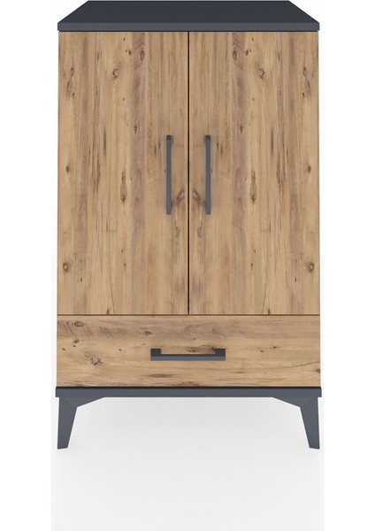 Hyperion Komodin 3 Raflı Tek Çekmeceli 2 Kapaklı 60X44X96 Antrasit-Çam