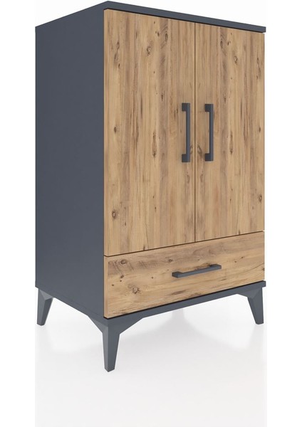 Hyperion Komodin 3 Raflı Tek Çekmeceli 2 Kapaklı 60X44X96 Antrasit-Çam fiyatları