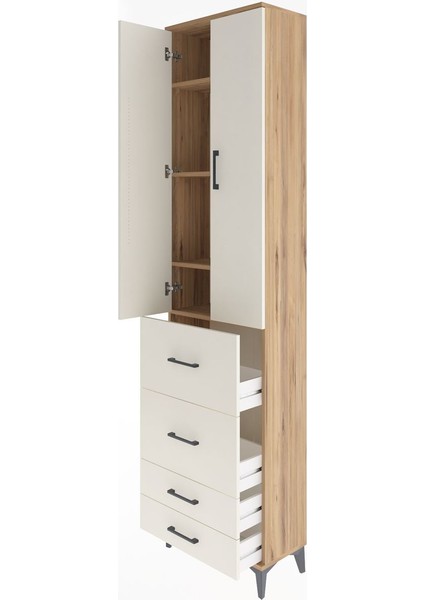 Arges Dolap 4 Raflı 4 Çekmeceli 2 Kapaklı 60X30X243 Çam-Aytaşı fırsatları
