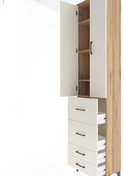 Arges Dolap 4 Raflı 4 Çekmeceli 2 Kapaklı 60X30X243 Çam-Aytaşı indirimleri