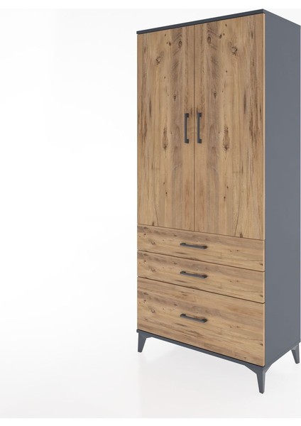 Hyperion Dolap 4 Raflı 3 Çekmeceli 2 Kapaklı 88X44X195 Antrasit-Çam modelleri