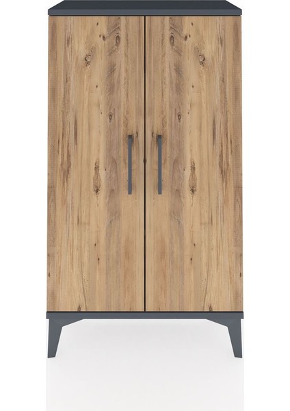 Arges Komodin 2 Raflı 2 Kapaklı 60X30X106 Antrasit-Çam fiyatları