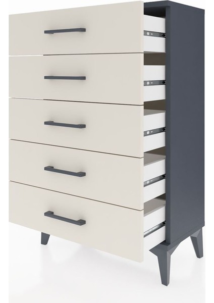 Arges Komodin 5 Çekmeceli 60X30X96 Antrasit-Aytaşı fırsatları