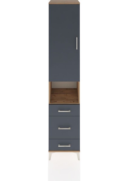 Hyperion Dolap 4 Raflı 3 Çekmeceli Tek Kapaklı 44X44X221 Çam-Antrasit