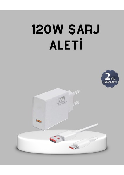 120W Süper Hızlı Şarj Adaptörü – Type-C Kablo Dahil, Yüksek Voltaj Korumalı